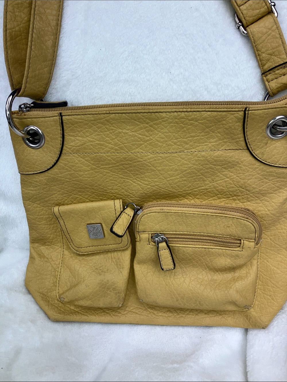 Women's Mustard Yellow Textured Shoulder Bag with Front Pockets